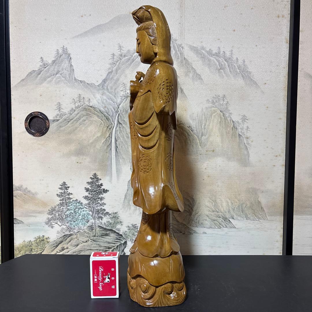 大型 観音菩薩 木彫　仏像 彫刻　開運　風水　置物　縁起物　インテリア　如意持ち