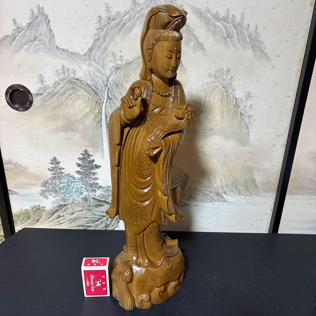 大型 観音菩薩 木彫　仏像 彫刻　開運　風水　置物　縁起物　インテリア　如意持ち