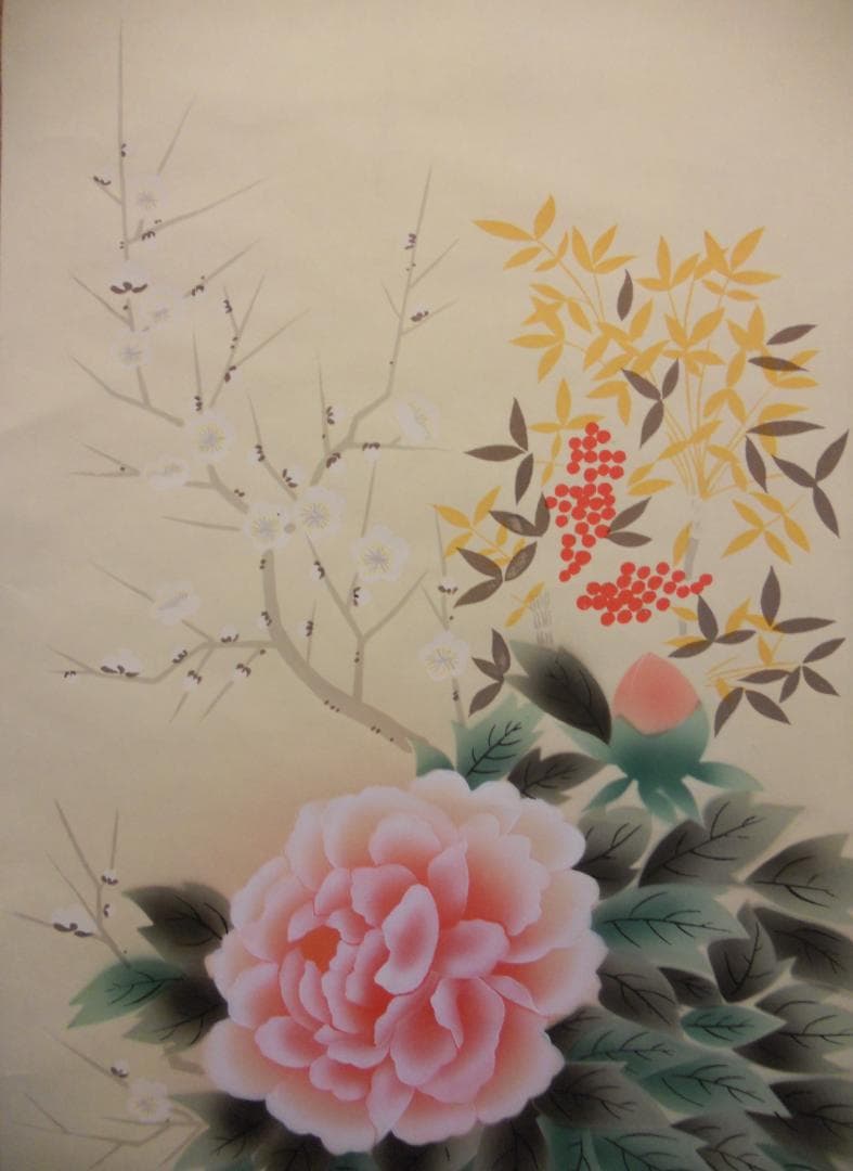 掛け軸 草堂 四季花 絹本 希少 軸装 茶道具 掛軸 美品 です。