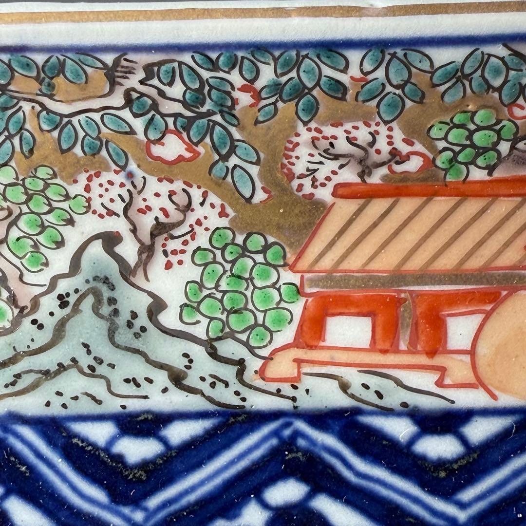 幕末〜明治期　上手　色絵風景画長皿　五客　絢爛豪華　緻密な絵付　古器を楽しむ