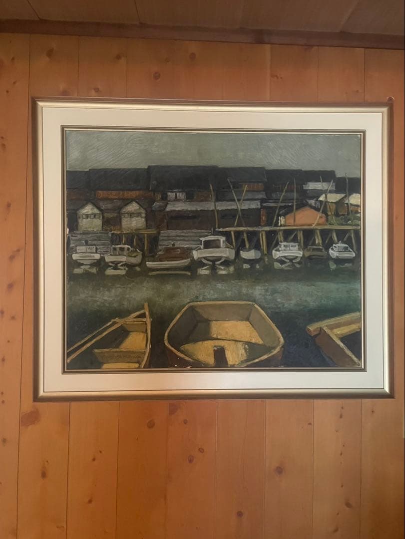 YMIYAKAWA 油彩画 ボートと港の風景