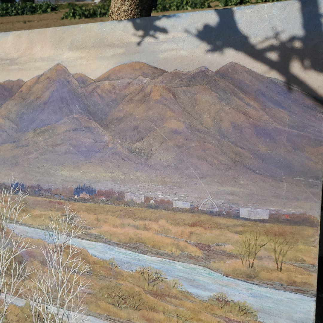 風景画 油彩画 紫と青の色合い