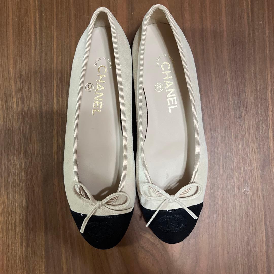 極美品　CHANEL バイカラー　バレリーナ　フラットシューズ