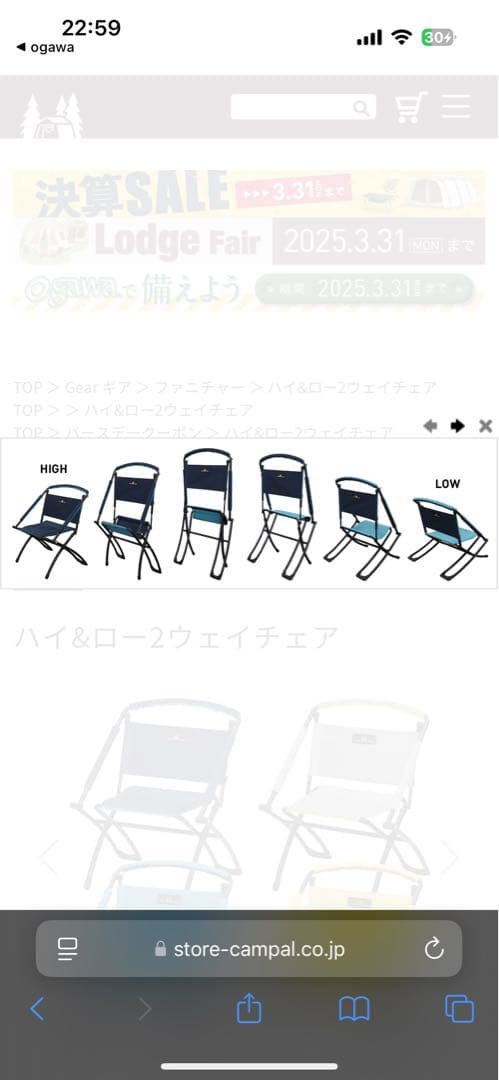 折りたたみ式アウトドアチェア オガワ　ogawa 2脚セット