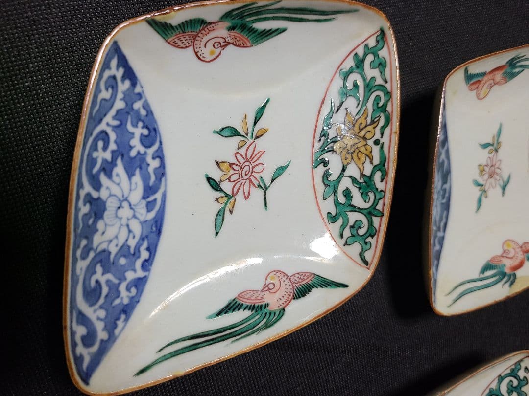 九谷焼初代須田菁華古九谷色絵菱形皿5枚
