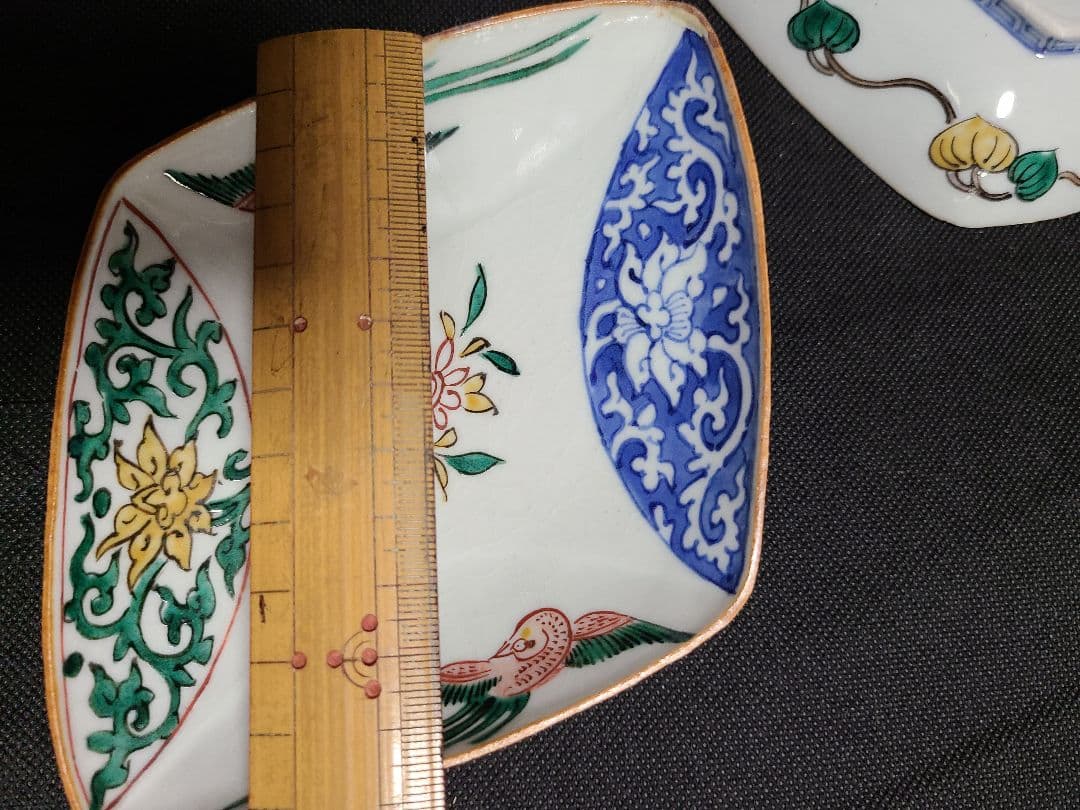 九谷焼初代須田菁華古九谷色絵菱形皿5枚