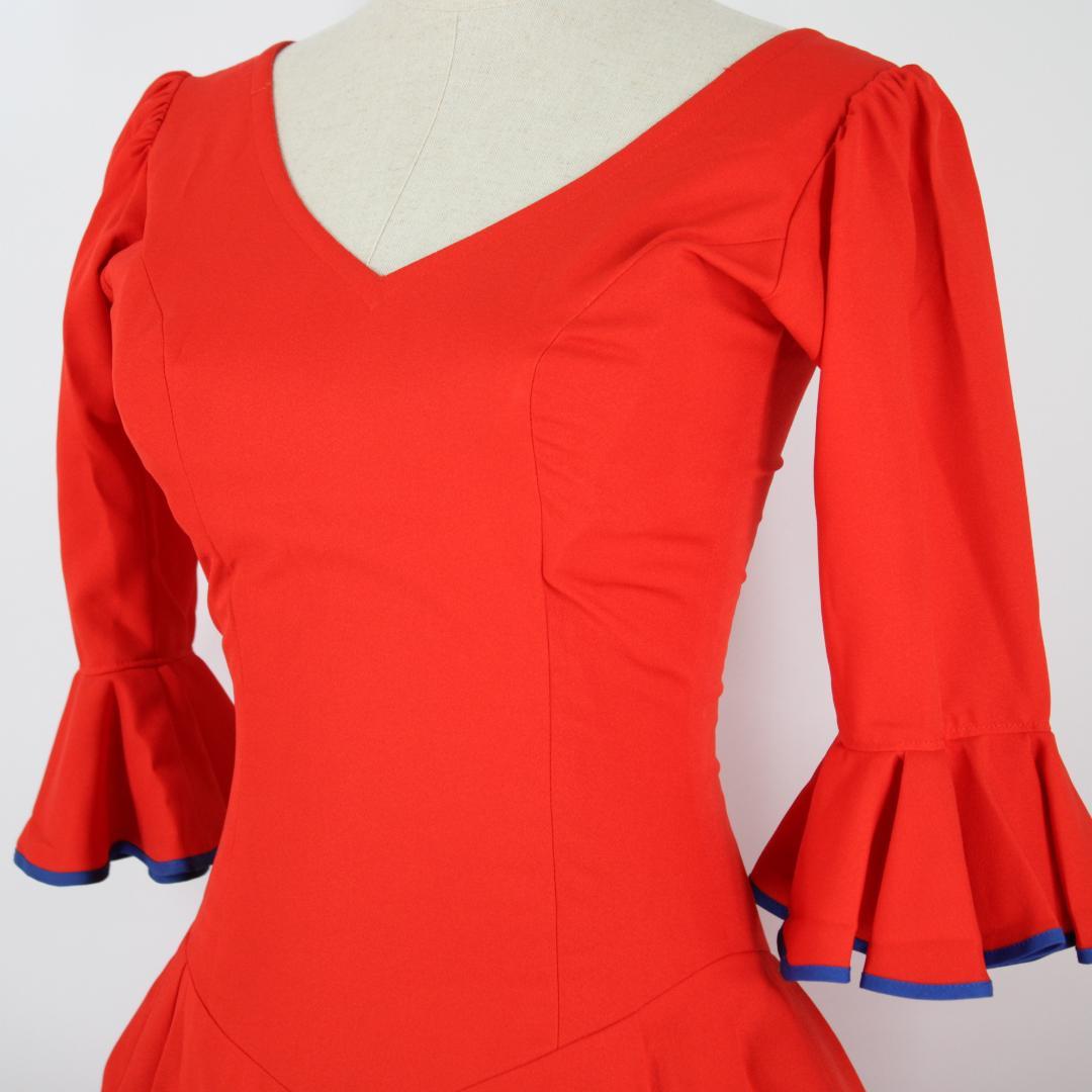 【日本製 フラメンコ衣装】レッド×豪華ボランテ naja ワンピース ドレス