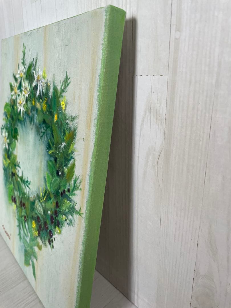 【油彩画】　「グリーンリース」　Ｆ3号 油絵