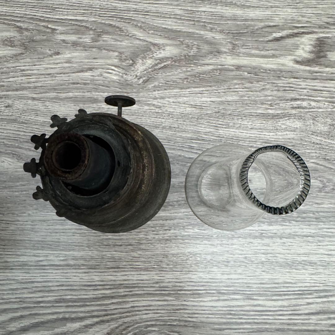 【希少】 オイルランプ 木製台 古道具　　　アンティーク