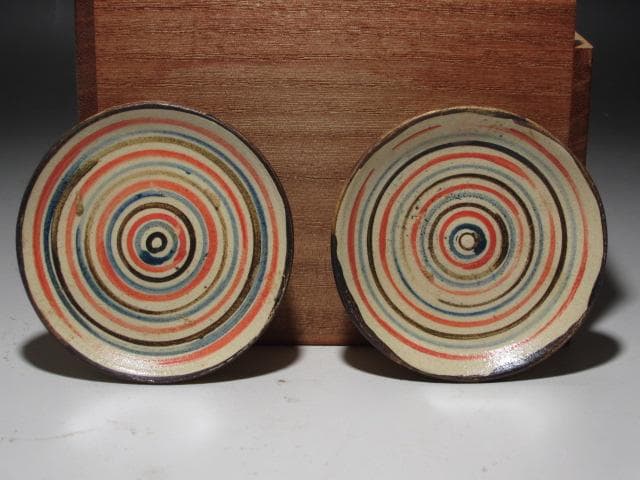 ☆　北大路魯山人　色絵マル向　五客　愛嬌ある品です☆y454