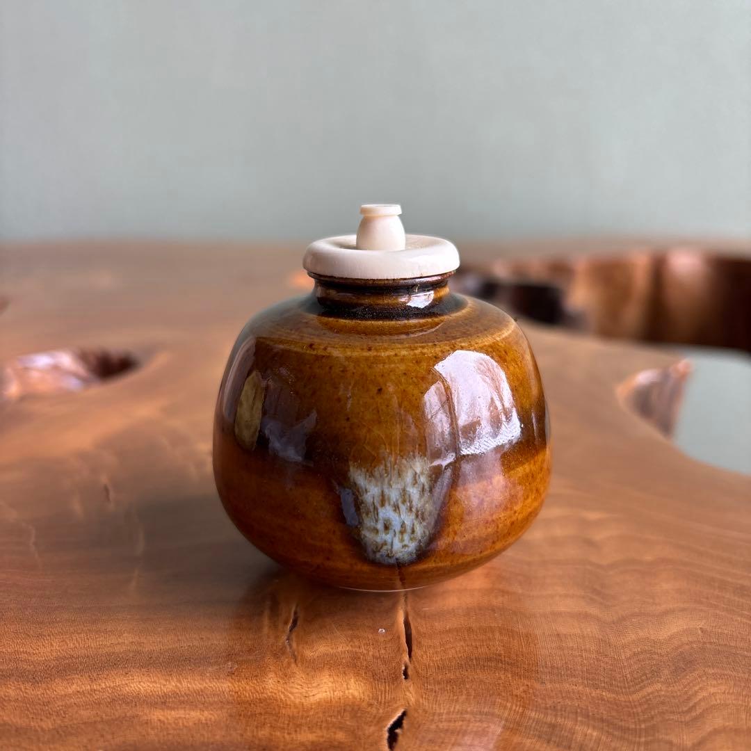 渡辺伸治造 茄子茶入 茶道具 共箱 仕覆付き 輪違綴子