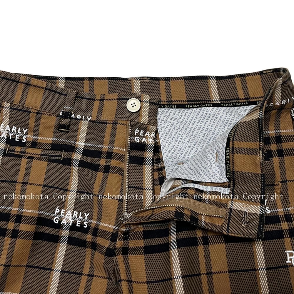 美品 パーリーゲイツ コットン ストレッチ カルゼ チェック ロゴ パンツ