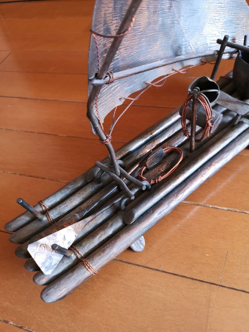 【ブラジル　銅板工芸品　帆掛け船(大)１艘　1970】金属工芸品　筏　置物　漁舟