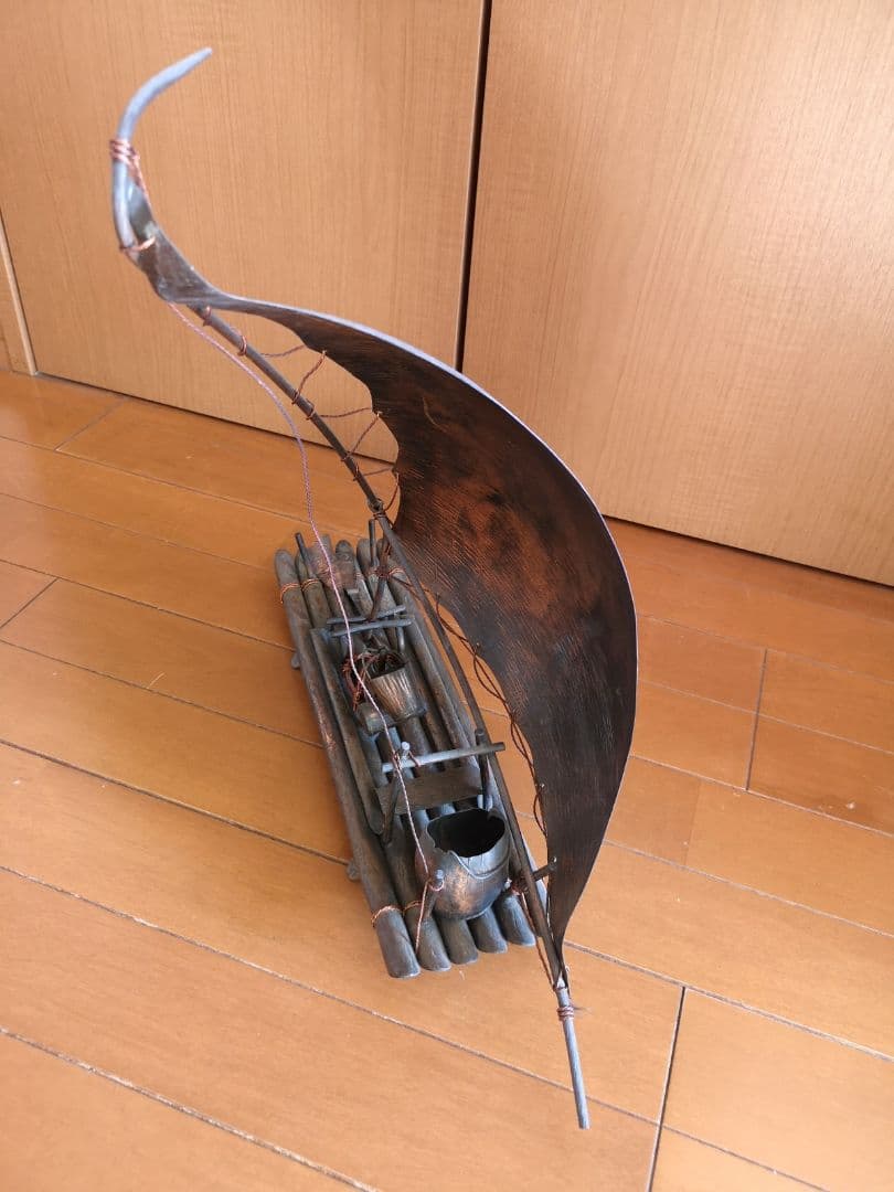 【ブラジル　銅板工芸品　帆掛け船(大)１艘　1970】金属工芸品　筏　置物　漁舟