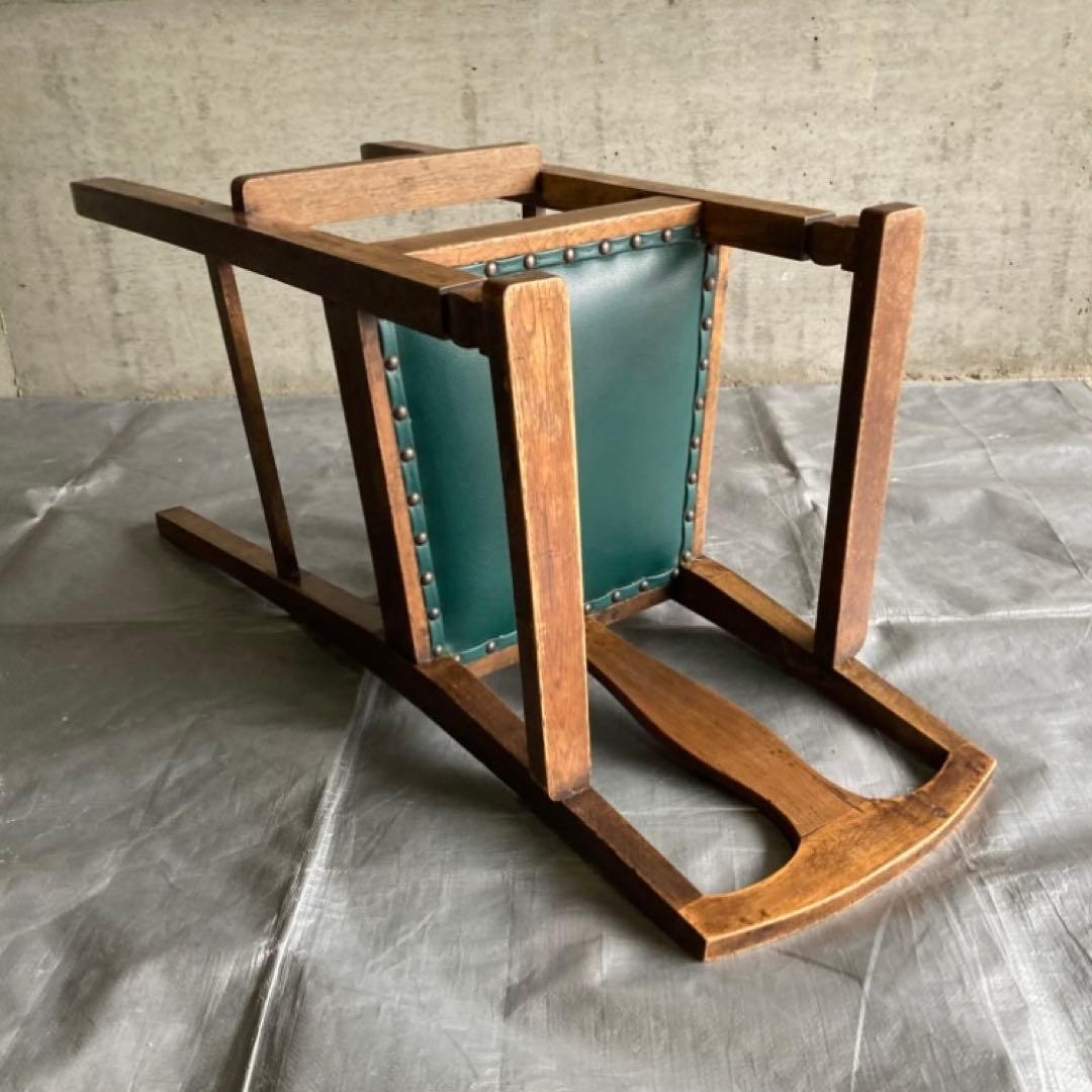 古い味のある子供椅子 ハイチェア 木製 飾り台 緑色 家具 レトロ ヴィンテージ