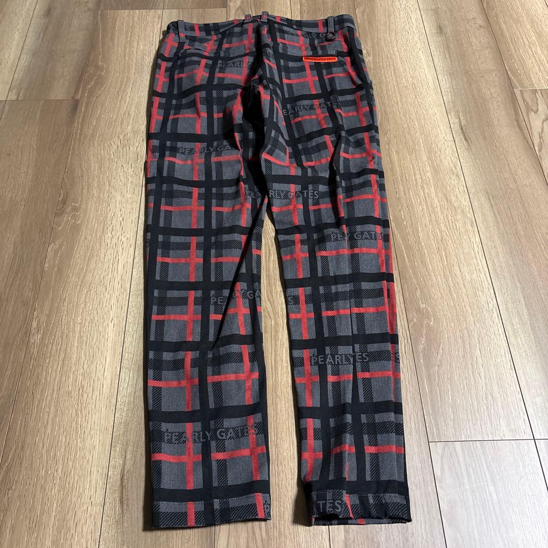【美品】PEARLY GATES チェック柄パンツ 黒/赤