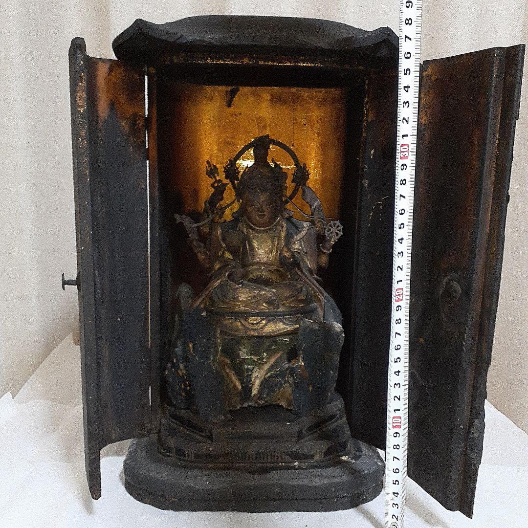 極逸品　鎌倉時代　六臂弁財天　仏像　厨子
