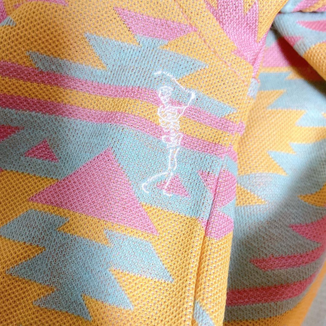 MARK&LONA ストレッチ　ジャガード　スカル　総柄　半袖　ポロシャツ