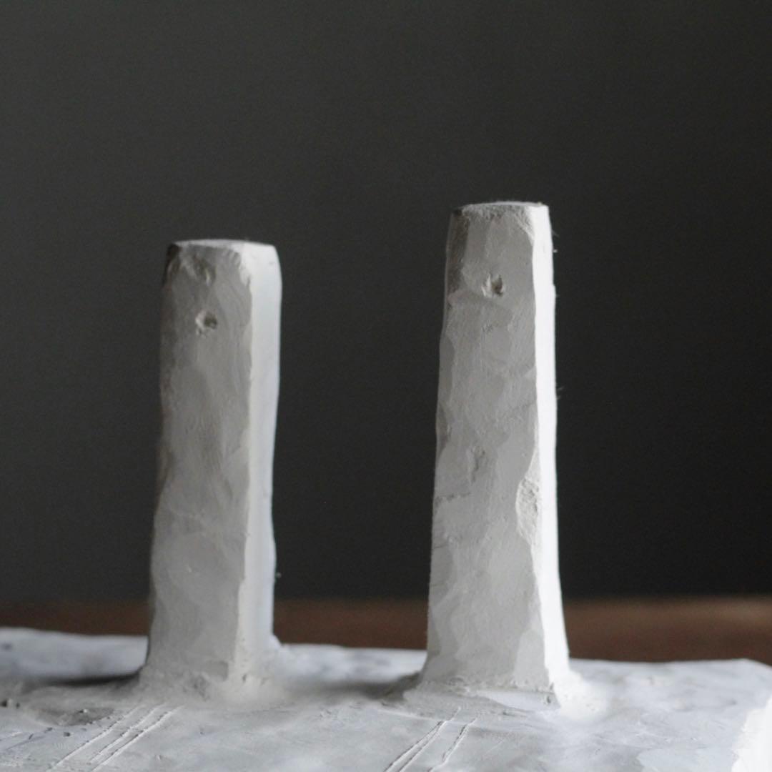 石塑粘土 立体 「ふたつの塔のある建物」現代美術 sculpture オブジェ
