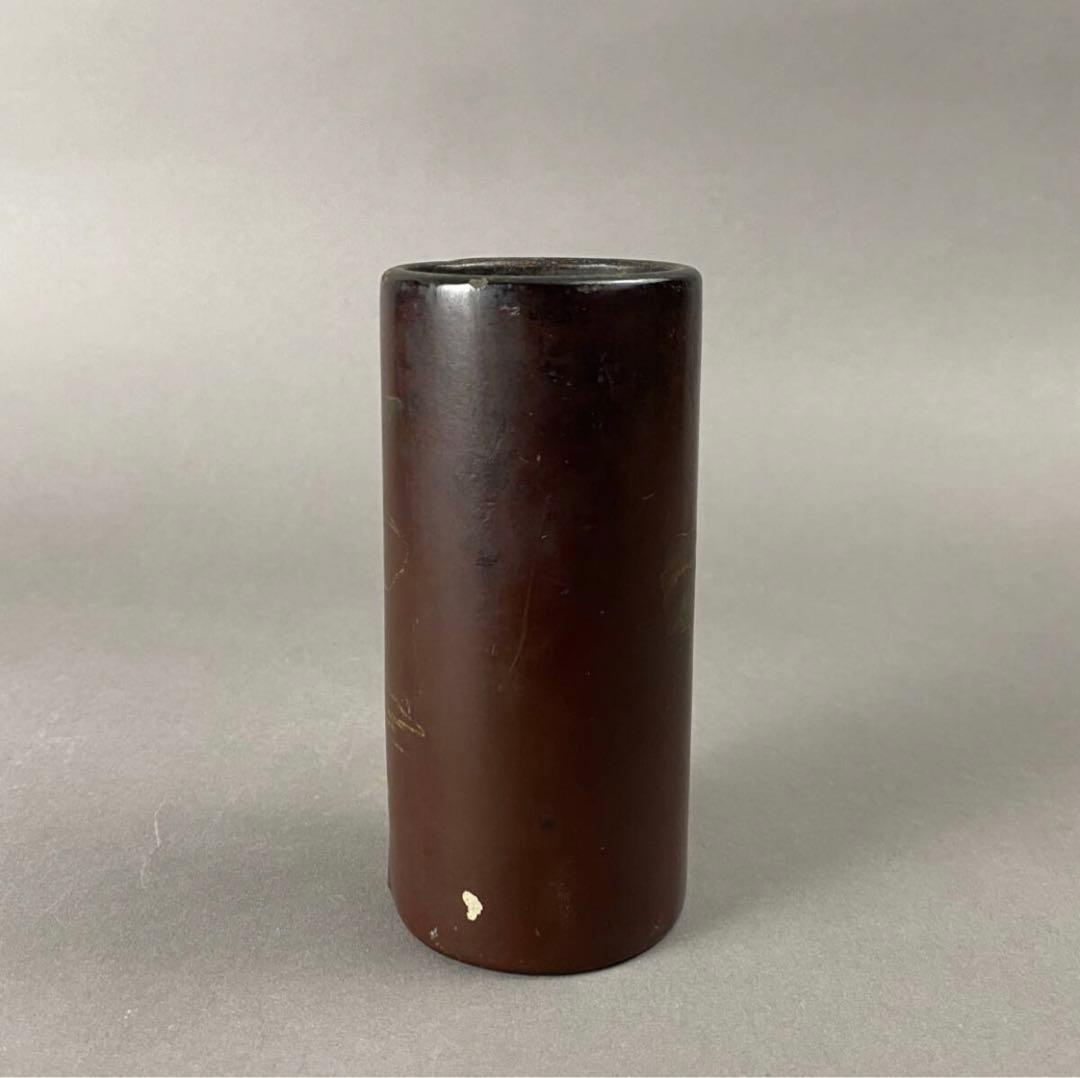 清~民国 黒漆金彩山水紋筆筒　茶道具　筆箱　骨董品　工芸品　時代もの　筆　蒔絵