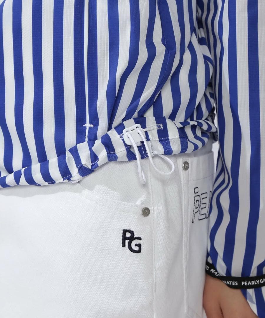 未使用 タグ付き パーリーゲイツ フーディブルゾン ストライプ 2 L ブルー青