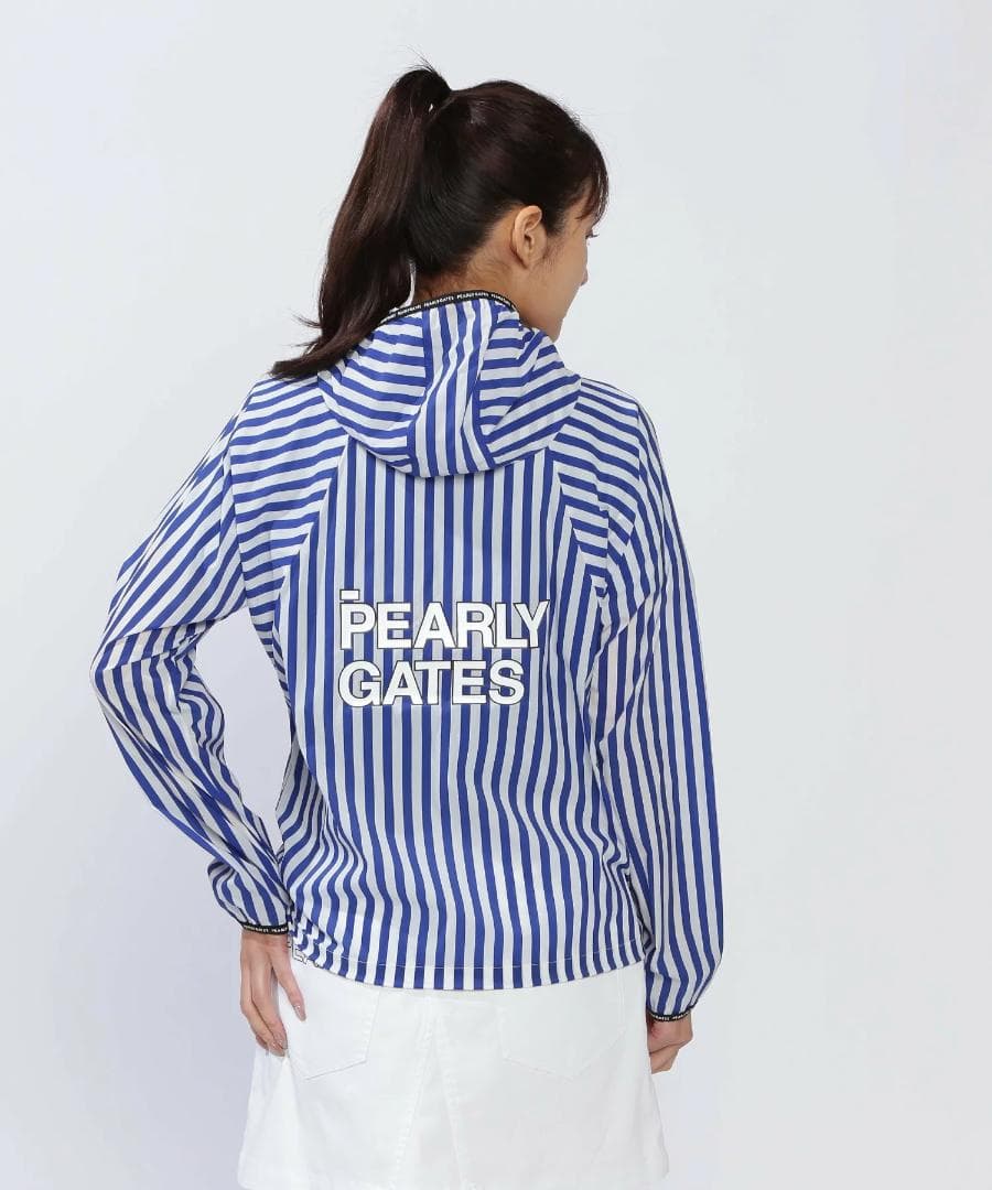 未使用 タグ付き パーリーゲイツ フーディブルゾン ストライプ 2 L ブルー青