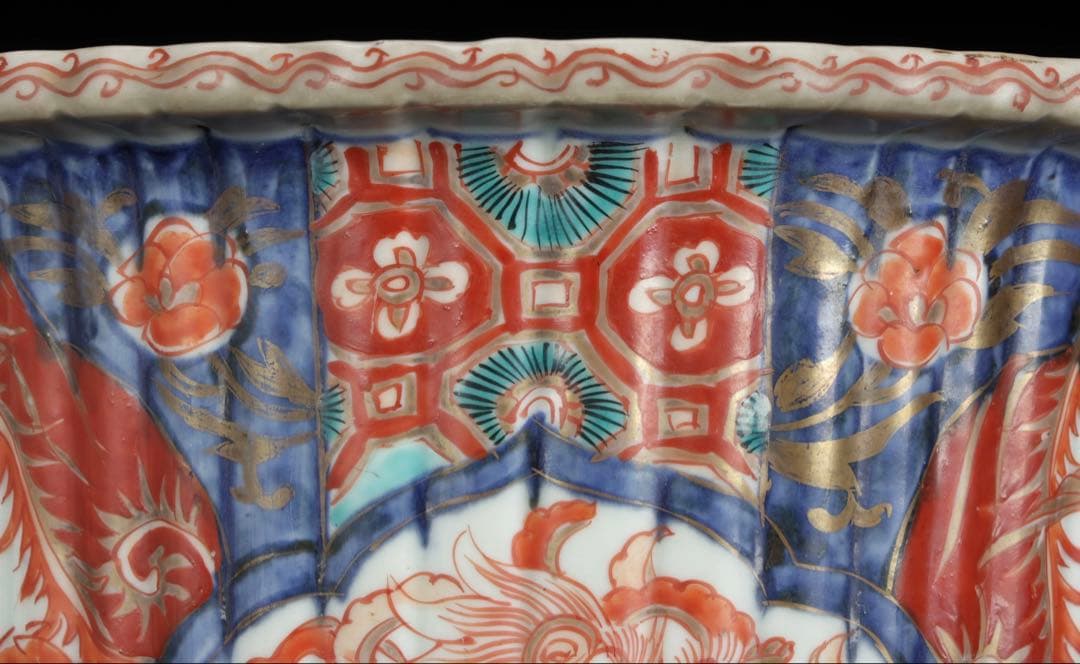 古伊万里 錦手丸鉢 色絵窓絵 鳳凰獅子文 植木鉢 蘭鉢 盆栽鉢 古美術 骨董品