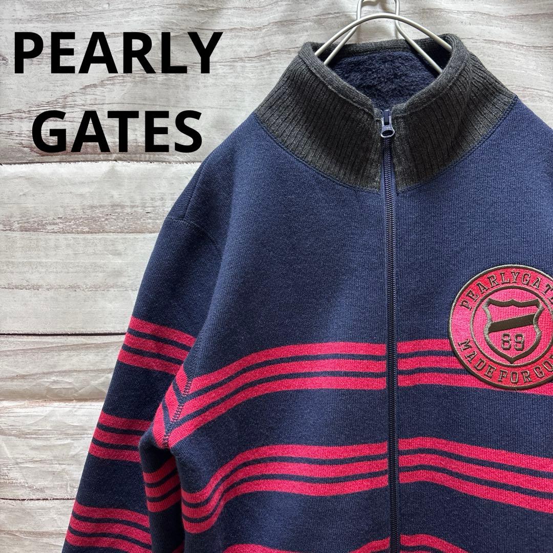 PEARLY GATES ボーダー柄 ニットブルゾン ワッペン ダブルジップ