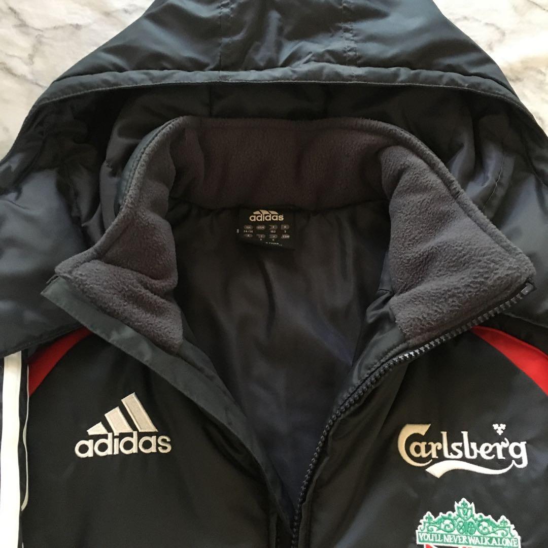adidas リヴァプール パデッドジャケット 中綿ハーフ丈 襟袖フリース 防寒