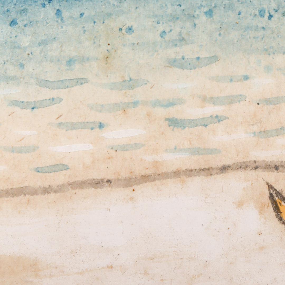 村松乙彦 海辺 風景画 肉筆 色紙絵