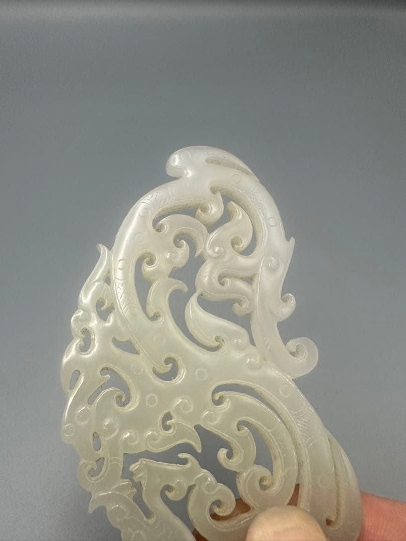 中国古美術　本物和田玉　根付　玉璧　巻雲紋　旧蔵　コレクション　透かし彫り　美品