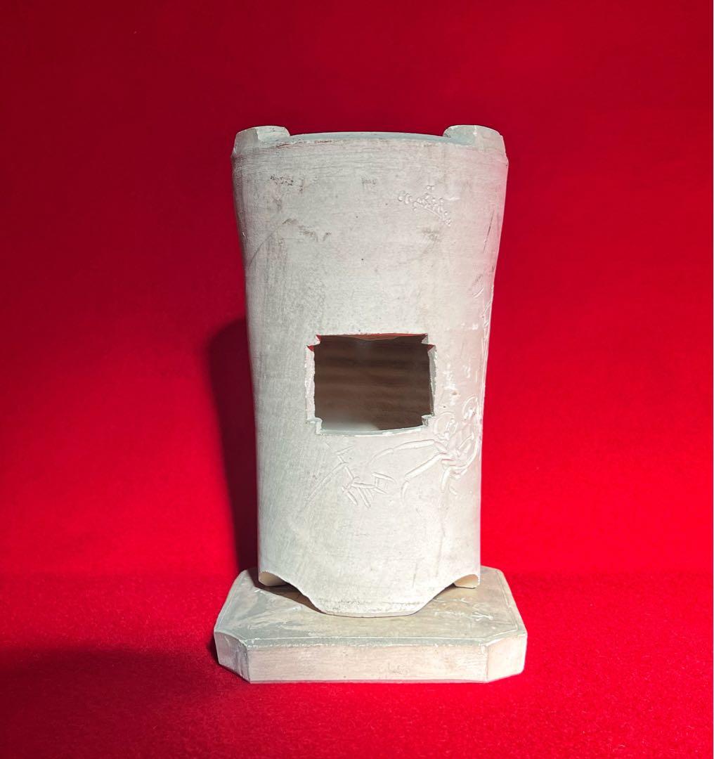 煎茶道具 古道具 茶道具 白泥 涼炉　涼炉台付　コレクション蟹彫刻 在銘 龍山造