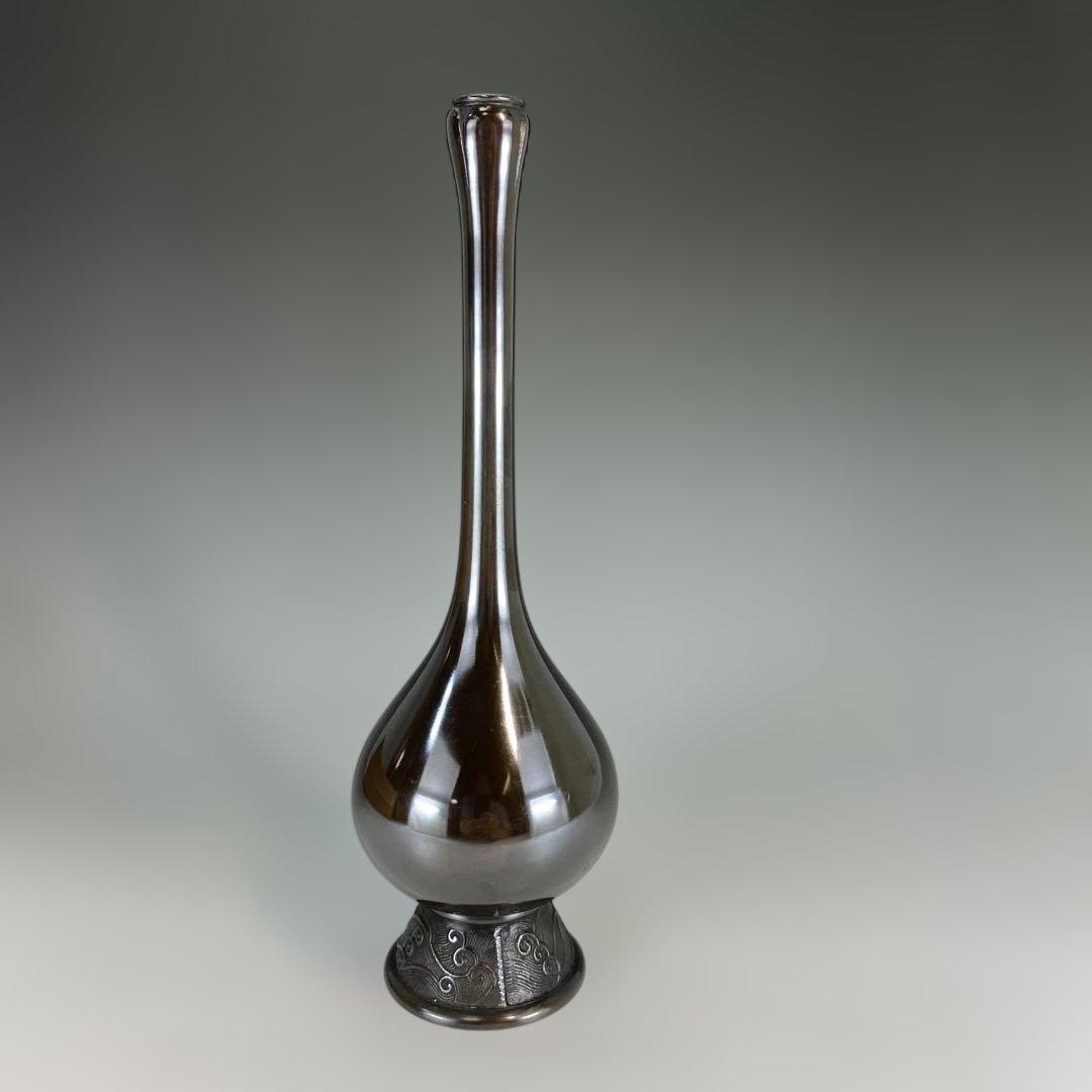 【茶道具】香春造　錆銅製　鶴一声花入（共箱）送料込