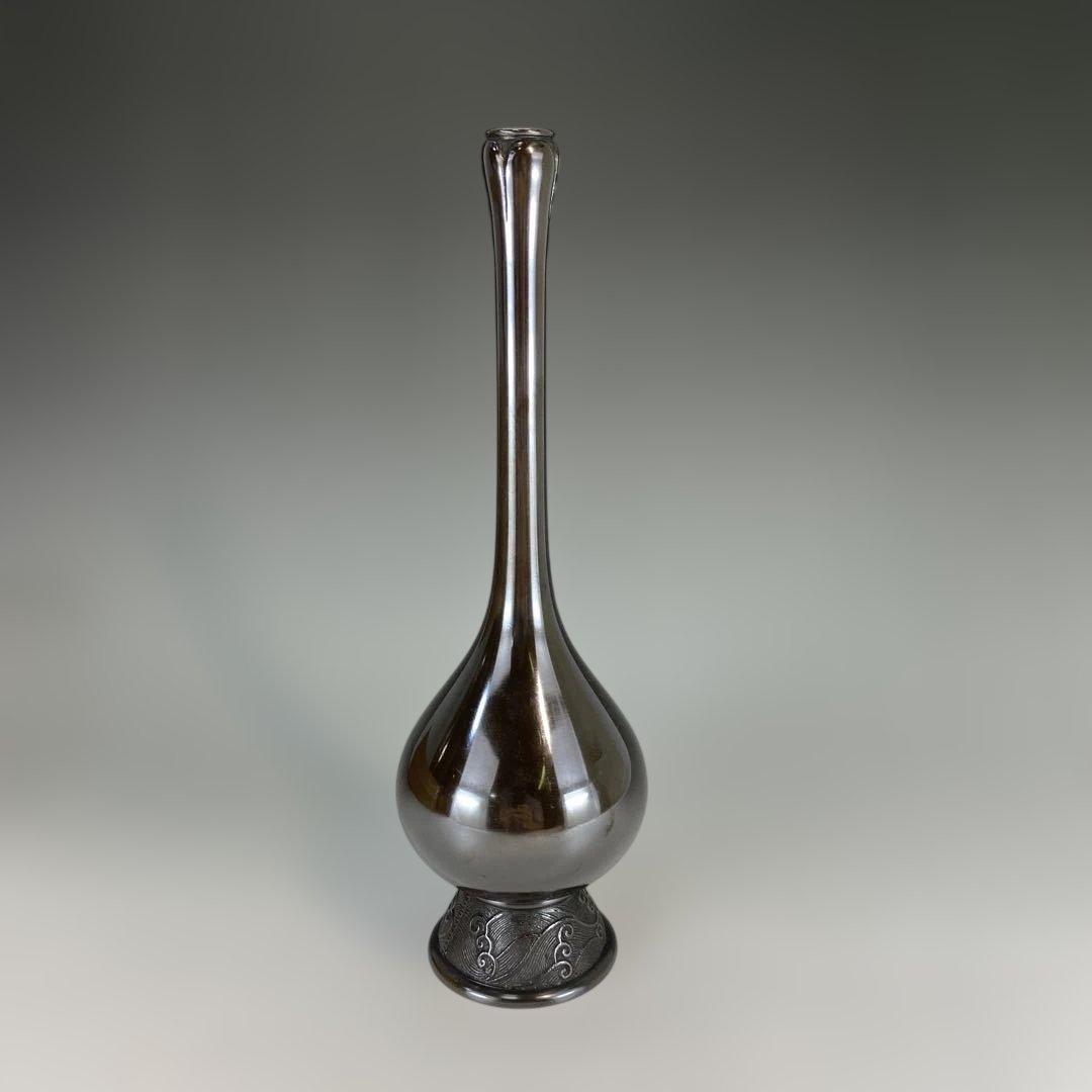 【茶道具】香春造　錆銅製　鶴一声花入（共箱）送料込