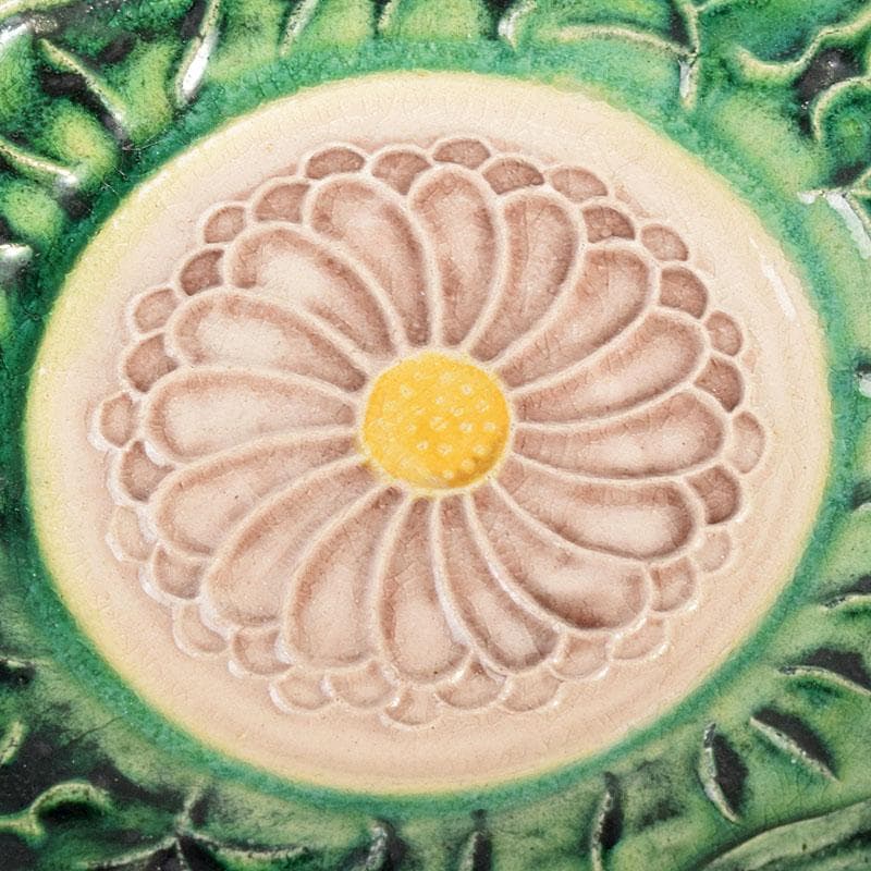 讃岐源内焼　交趾焼　三彩釉　菊文茶托　五客　M　R4637