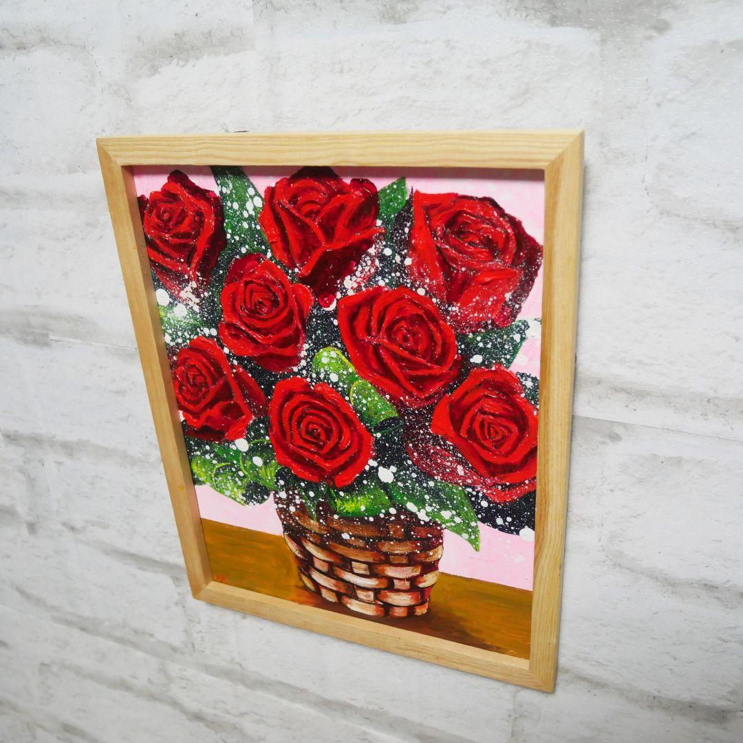 油絵 油彩 油彩画 絵 絵画【赤い薔薇】
