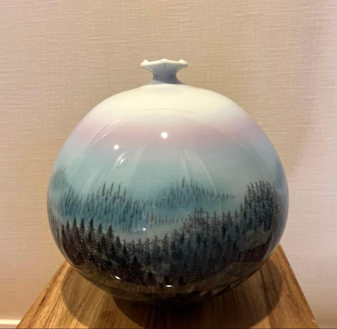 有田焼　日展入選多数　藤井朱明　朱明窯　「朝日」　壺　花瓶　花器　箱付き