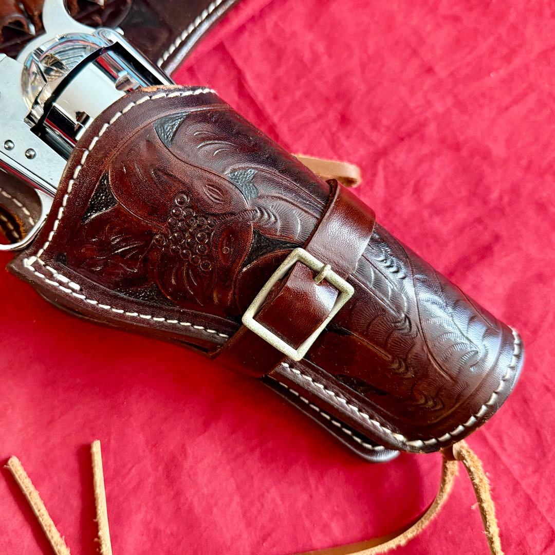 整備済 革製 彫刻付き ウェスタン ガンベルト ホルスター コルトSAA用