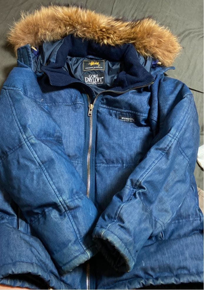 STUSSY×goreーdry loft ファーフード付きデニムダウンジャケット