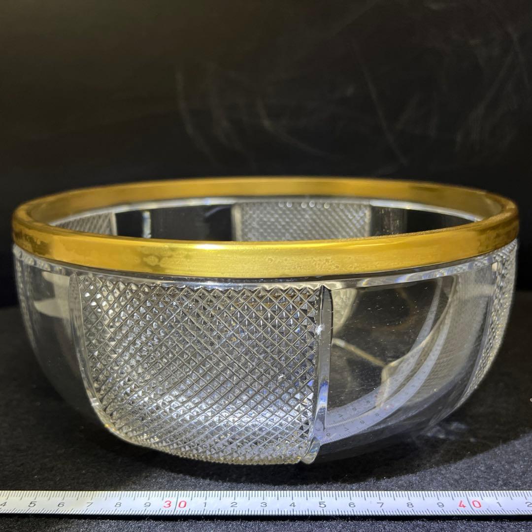 春海バカラ　金彩切子鉢　口径約21.5㎝　東Y7-1217☆1F