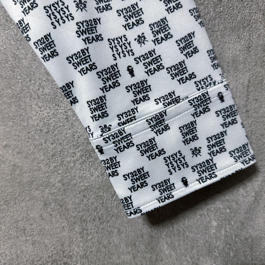 SY32 エスワイサーティートゥ 総柄 ロゴ 長袖 ポロシャツ ホワイト XL