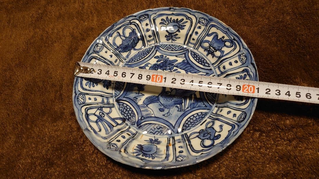 古染付　李朝　古玩　鳥の図　中皿　１客