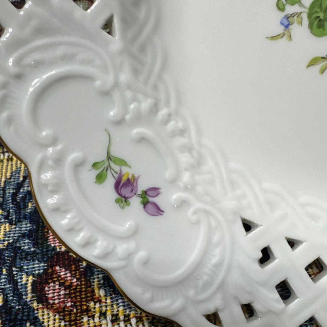 マイセン MEISSEN ピンクローズ 透かしプレート 飾り皿