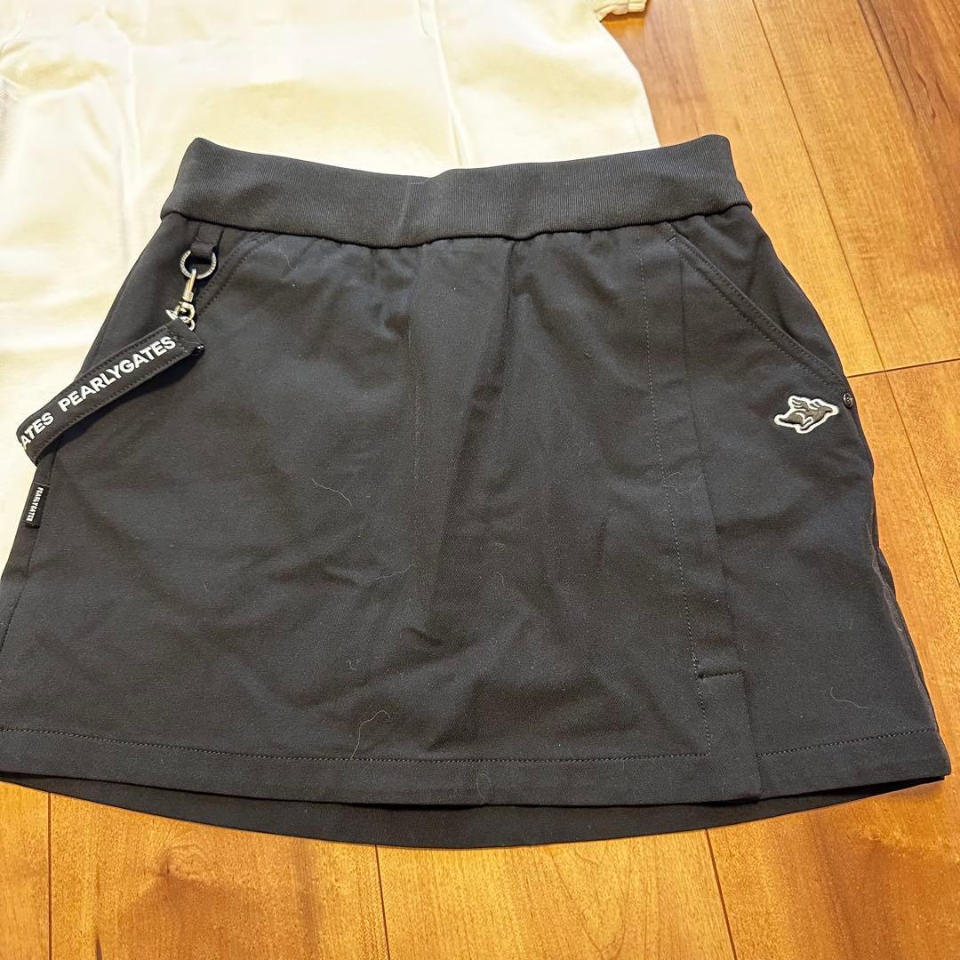 パーリーゲイツ　半袖ポロシャツ　スカート　アクセサリー付き　サイズ0 白×黒