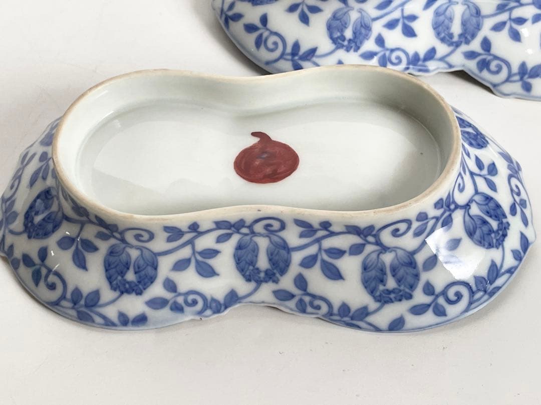 骨董　アンティーク　色絵　祥瑞　金襴手　双菊　瓢箪　向付　変形皿　2枚組