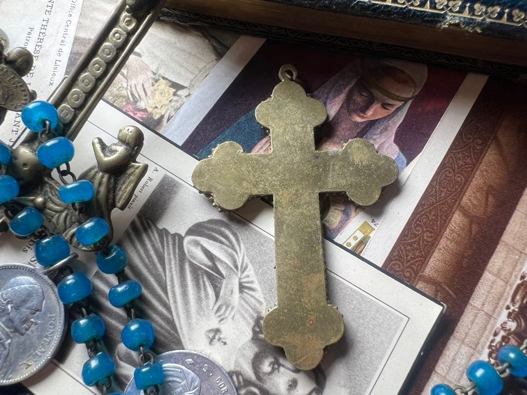 イタリア製　希少アンティーククロス　モザイクガラス　ピオ11世