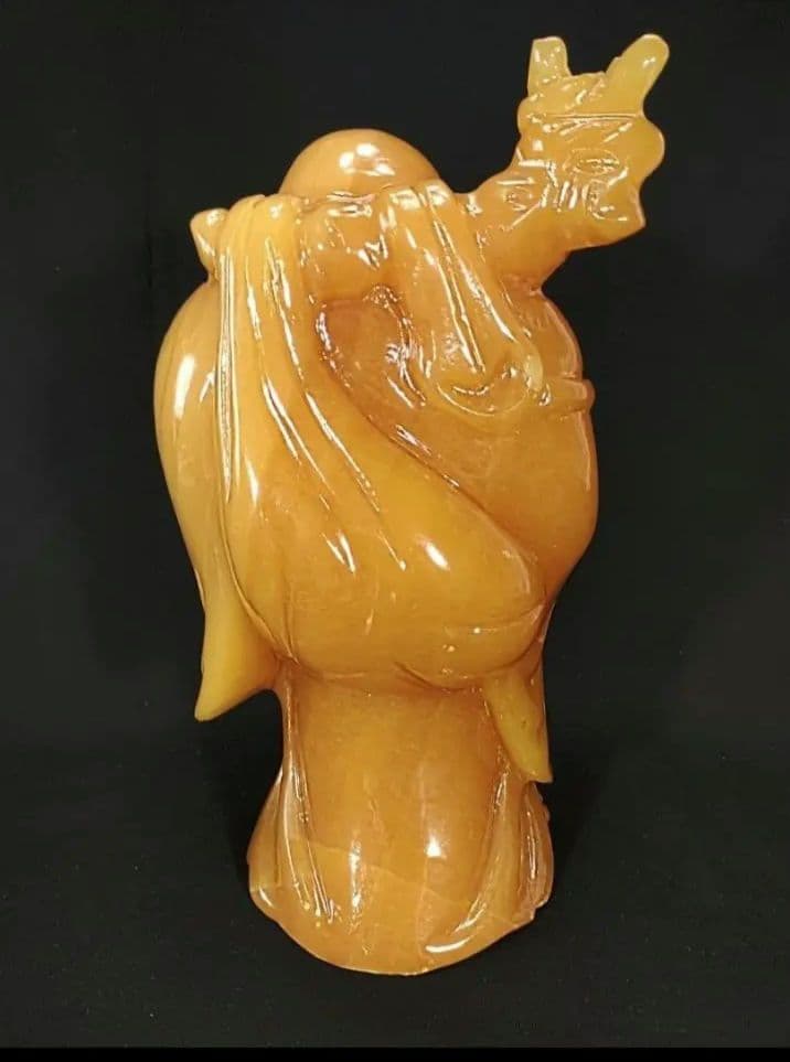 [未使用 美品]イエローオニックス　布袋様　七福神　天然石　置物　縁起　美術工芸