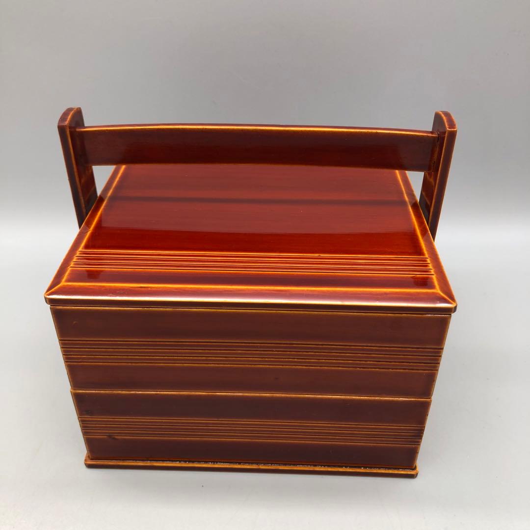 箱入り飛騨高山伝統工芸品飛騨春慶塗手提げ二段重箱15.5cm高島屋ビンテージ食器