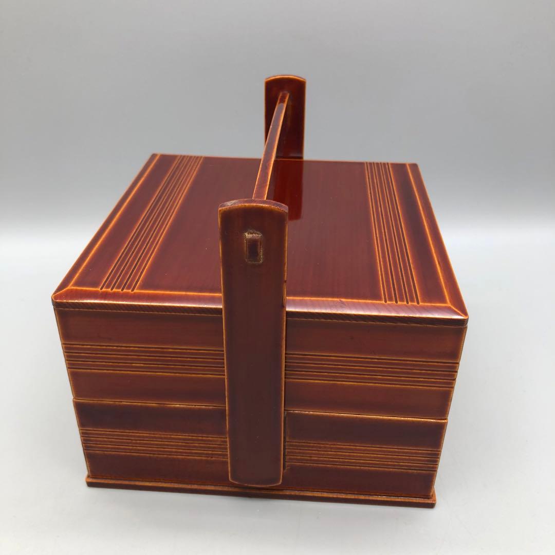 箱入り飛騨高山伝統工芸品飛騨春慶塗手提げ二段重箱15.5cm高島屋ビンテージ食器