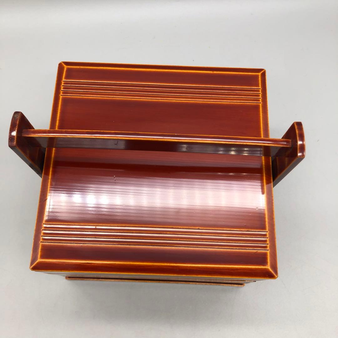 箱入り飛騨高山伝統工芸品飛騨春慶塗手提げ二段重箱15.5cm高島屋ビンテージ食器